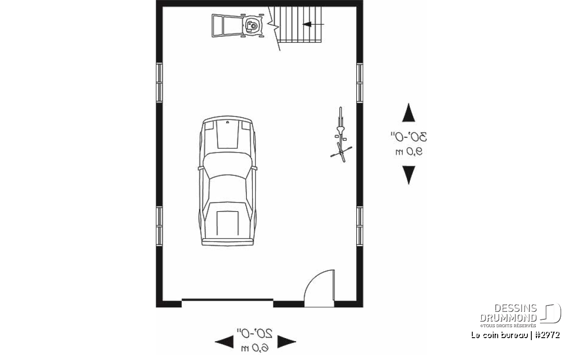 Rez-de-chaussée - Plan de garage détaché avec possibilité d'un bureau à l'étage, et établi au rez-de-chaussée - Le coin bureau