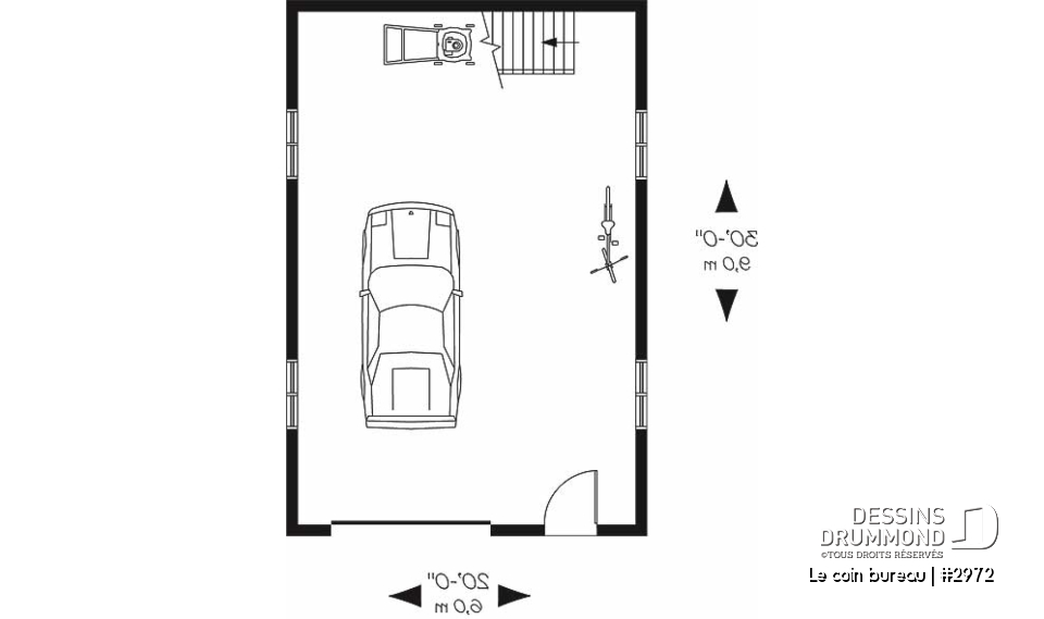 Rez-de-chaussée - Plan de garage détaché avec possibilité d'un bureau à l'étage, et établi au rez-de-chaussée - Le coin bureau