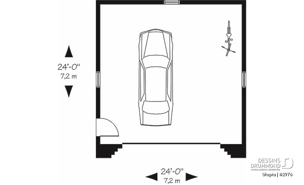 Rez-de-chaussée - Plan de garage double, pour deux voitures, avec une porte latérale. Versions PDF et papier disponible. - Utopia