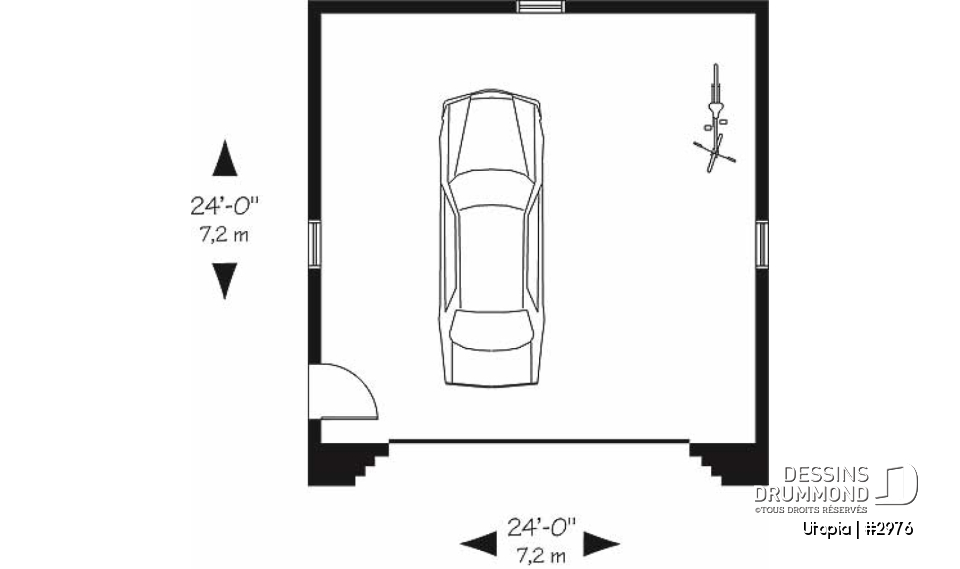 Rez-de-chaussée - Plan de garage double, pour deux voitures, avec une porte latérale. Versions PDF et papier disponible. - Utopia