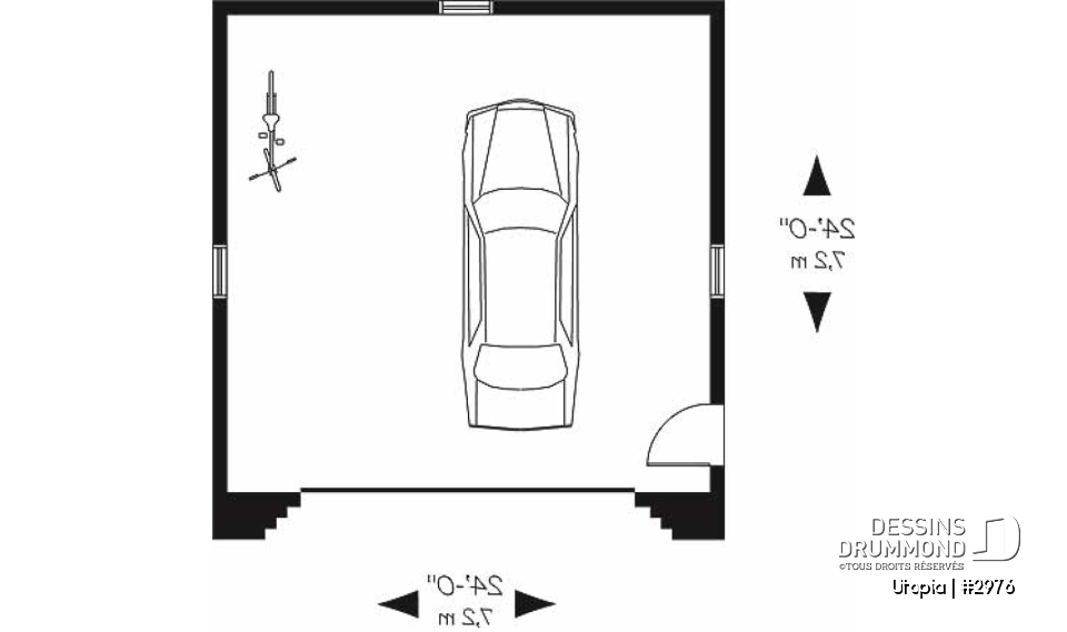 Rez-de-chaussée - Plan de garage double, pour deux voitures, avec une porte latérale. Versions PDF et papier disponible. - Utopia