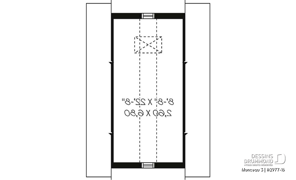 Étage - Plan de garage simple, une voiture, style champêtre avec rangement boni et plafond en pente à l'étage. - Monceau 3