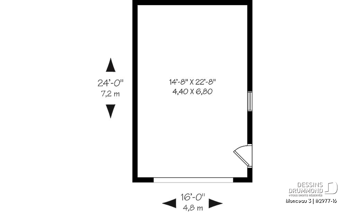Rez-de-chaussée - Plan de garage simple, une voiture, style champêtre avec rangement boni et plafond en pente à l'étage. - Monceau 3