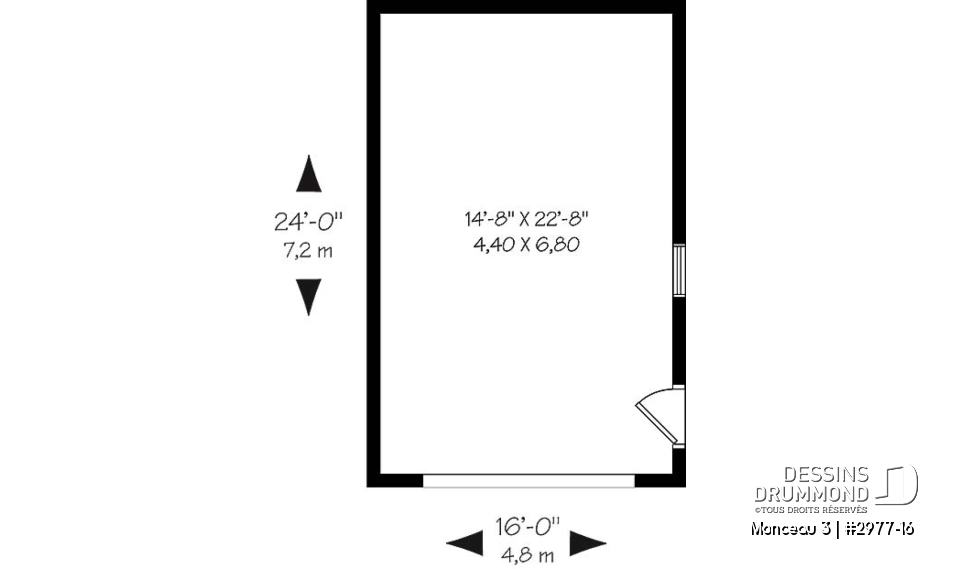 Rez-de-chaussée - Plan de garage simple, une voiture, style champêtre avec rangement boni et plafond en pente à l'étage. - Monceau 3