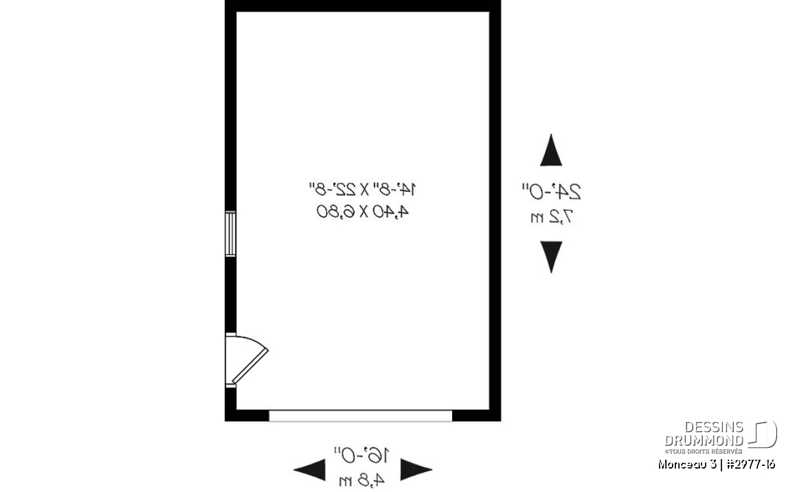 Rez-de-chaussée - Plan de garage simple, une voiture, style champêtre avec rangement boni et plafond en pente à l'étage. - Monceau 3