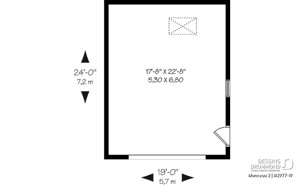 Rez-de-chaussée - Plan de garage simple, de bon format, avec rangement boni à l'étage. PDF et copie papier disponibles. - Monceau 2