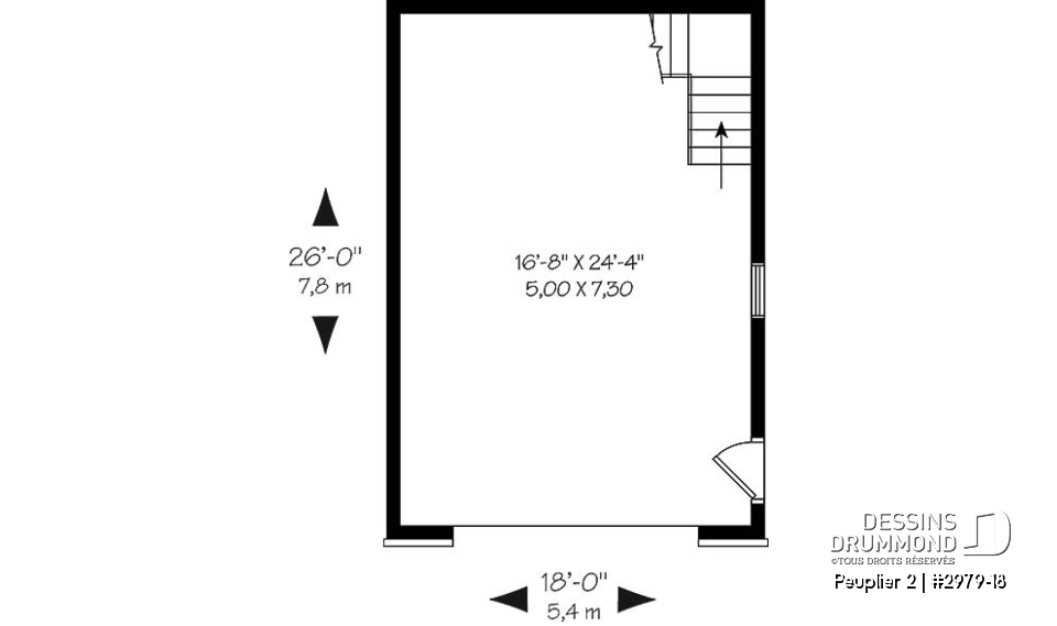 Rez-de-chaussée - Garage simple ample, à étages de style classique, avec escalier vers l'étage - Peuplier 2