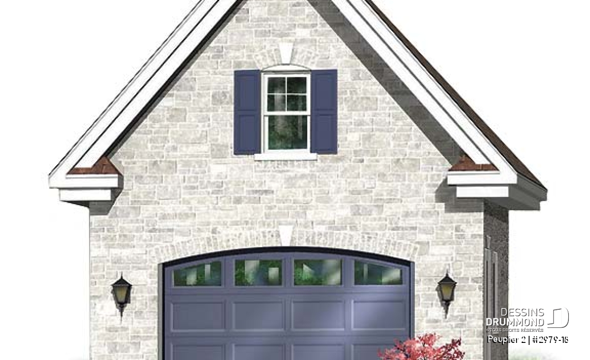 Vue avant - MODÈLE DE BASE - Garage simple ample, à étages de style classique, avec escalier vers l'étage - Peuplier 2