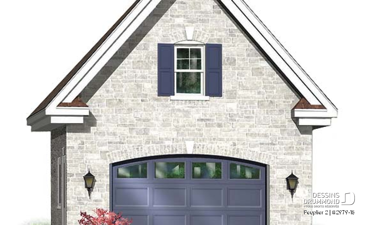Vue avant - MODÈLE DE BASE - Garage simple ample, à étages de style classique, avec escalier vers l'étage - Peuplier 2