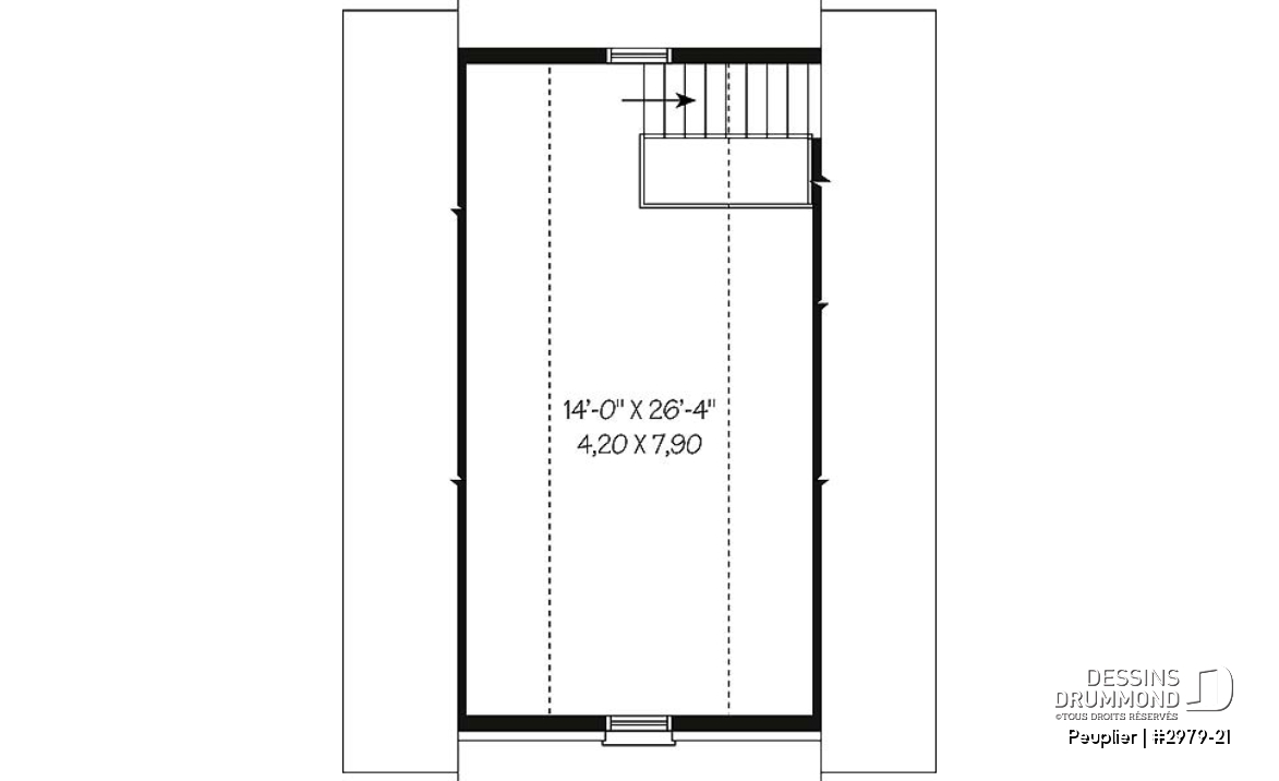 Étage - Plan de garage double de style Européen avec rangement à l'étage qui est accessible par escalier - Peuplier