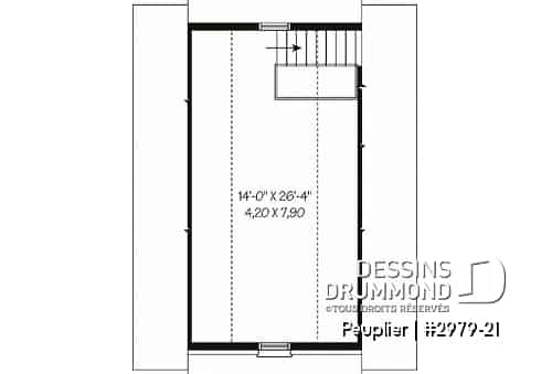 Étage - Plan de garage double de style Européen avec rangement à l'étage qui est accessible par escalier - Peuplier