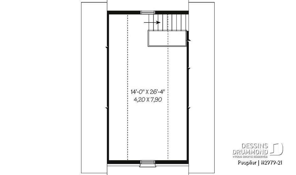 Étage - Plan de garage double de style Européen avec rangement à l'étage qui est accessible par escalier - Peuplier