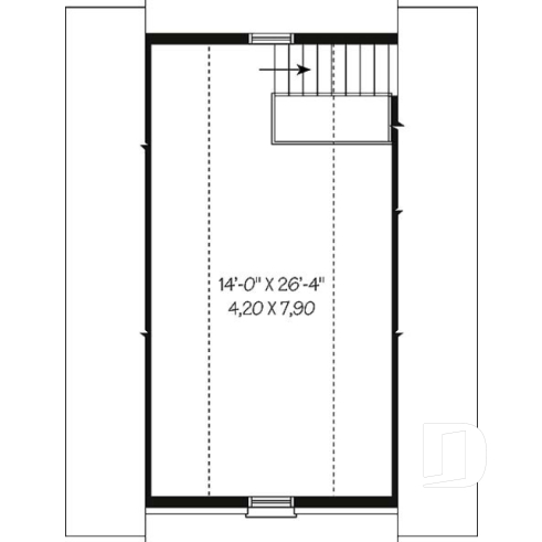 Étage - Plan de garage double de style Européen avec rangement à l'étage qui est accessible par escalier - Peuplier