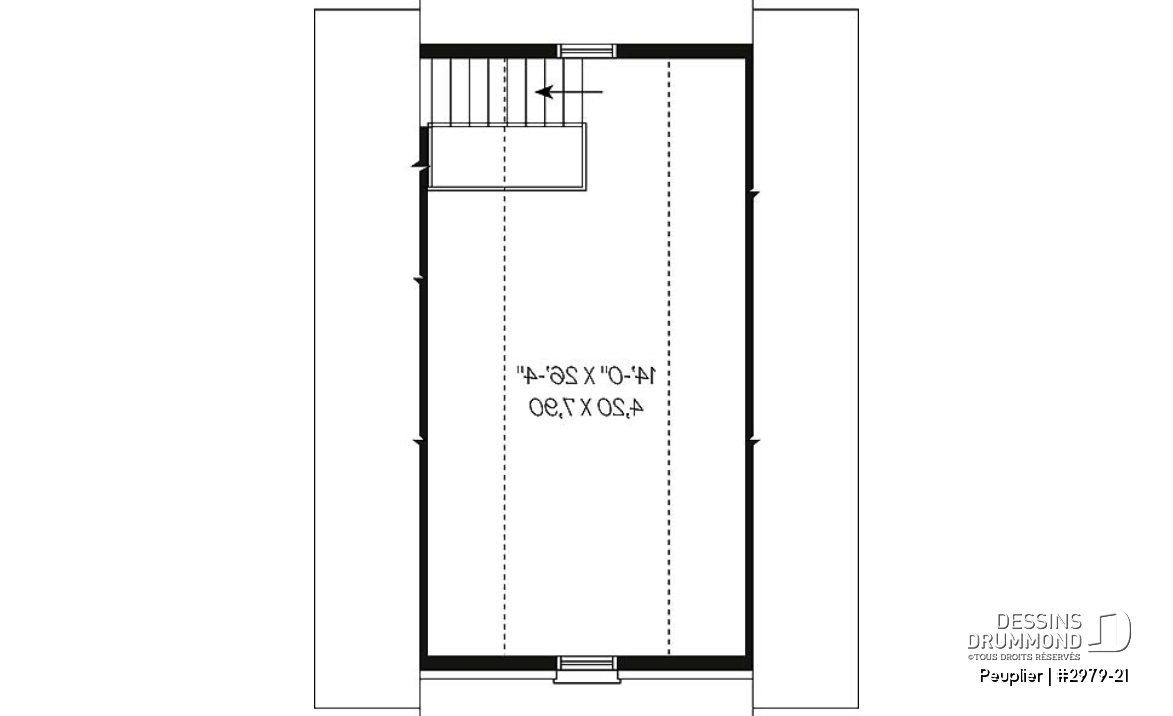 Étage - Plan de garage double de style Européen avec rangement à l'étage qui est accessible par escalier - Peuplier