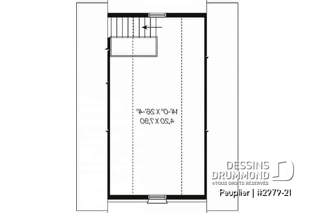 Étage - Plan de garage double de style Européen avec rangement à l'étage qui est accessible par escalier - Peuplier