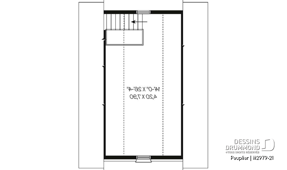 Étage - Plan de garage double de style Européen avec rangement à l'étage qui est accessible par escalier - Peuplier