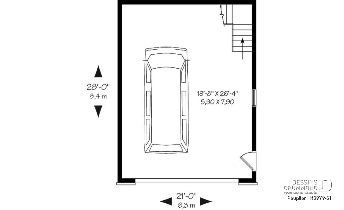 Rez-de-chaussée - Plan de garage double de style Européen avec rangement à l'étage qui est accessible par escalier - Peuplier
