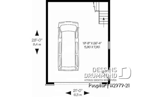 Rez-de-chaussée - Plan de garage double de style Européen avec rangement à l'étage qui est accessible par escalier - Peuplier