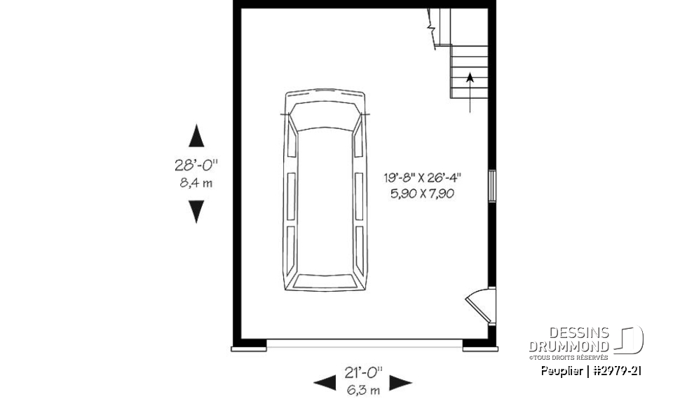 Rez-de-chaussée - Plan de garage double de style Européen avec rangement à l'étage qui est accessible par escalier - Peuplier