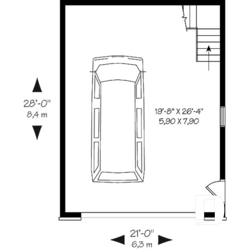 Rez-de-chaussée - Plan de garage double de style Européen avec rangement à l'étage qui est accessible par escalier - Peuplier