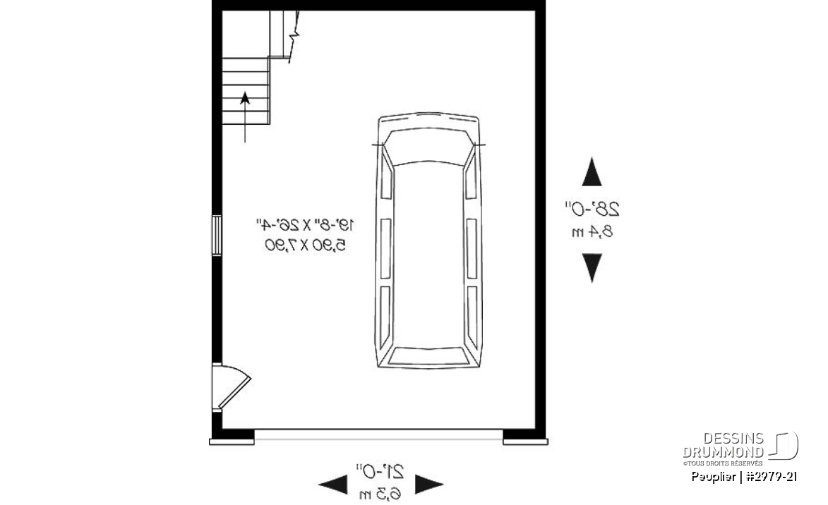 Rez-de-chaussée - Plan de garage double de style Européen avec rangement à l'étage qui est accessible par escalier - Peuplier