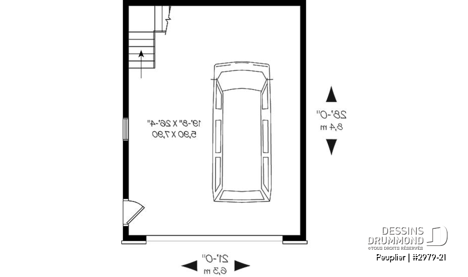 Rez-de-chaussée - Plan de garage double de style Européen avec rangement à l'étage qui est accessible par escalier - Peuplier