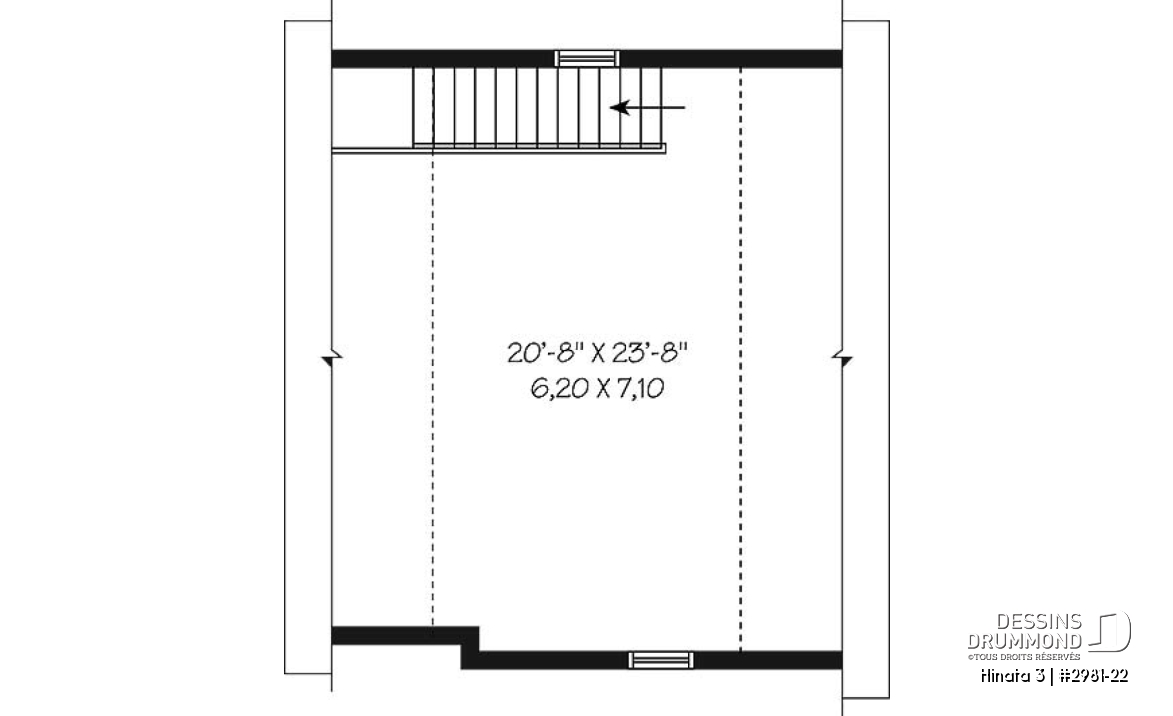 Étage - Plan de garage simple et spacieux, champêtre avec espace boni de rangement accessible par des escaliers - Hinata 3