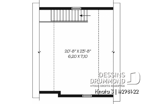 Étage - Plan de garage simple à l'Américaine avec espace boni de rangement accessible par des escaliers - Hinata 3