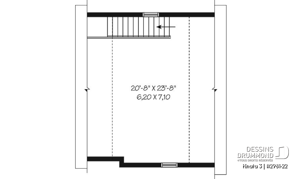 Étage - Plan de garage simple et spacieux, champêtre avec espace boni de rangement accessible par des escaliers - Hinata 3