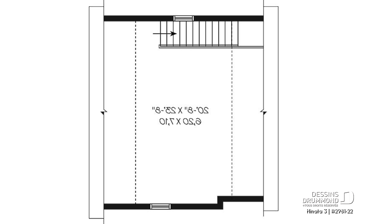 Étage - Plan de garage simple et spacieux, champêtre avec espace boni de rangement accessible par des escaliers - Hinata 3