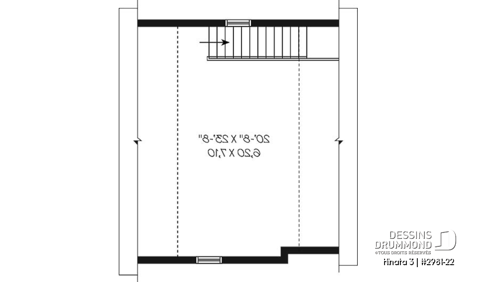 Étage - Plan de garage simple et spacieux, champêtre avec espace boni de rangement accessible par des escaliers - Hinata 3