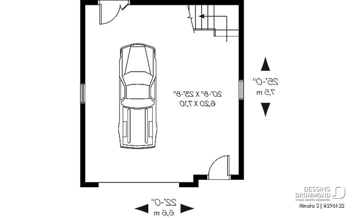 Rez-de-chaussée - Plan de garage simple et spacieux, champêtre avec espace boni de rangement accessible par des escaliers - Hinata 3