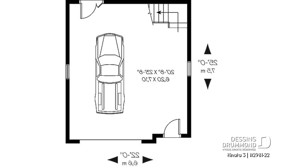Rez-de-chaussée - Plan de garage simple et spacieux, champêtre avec espace boni de rangement accessible par des escaliers - Hinata 3