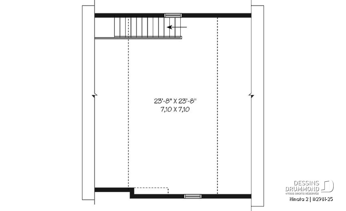 Étage - Plan de garage simple de grand format avec esapce boni aménageable à l'étage, accessible par escalier. - Hinata 2