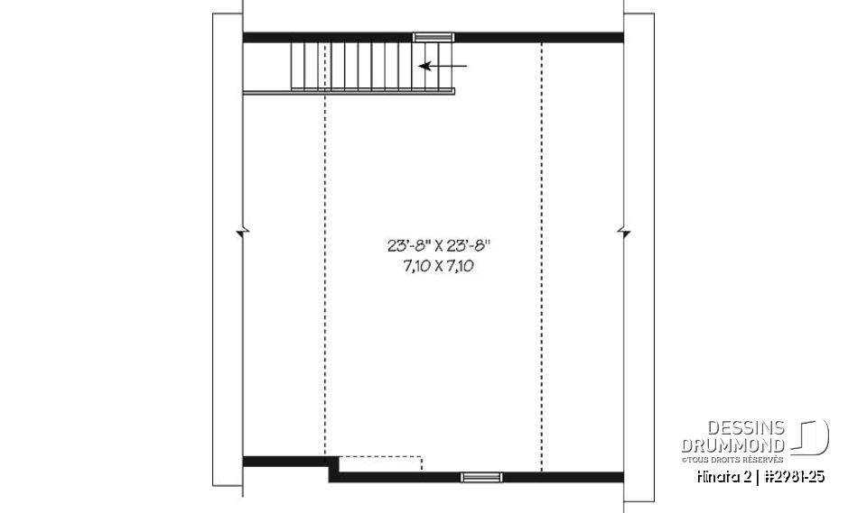 Étage - Plan de garage simple de grand format avec esapce boni aménageable à l'étage, accessible par escalier. - Hinata 2