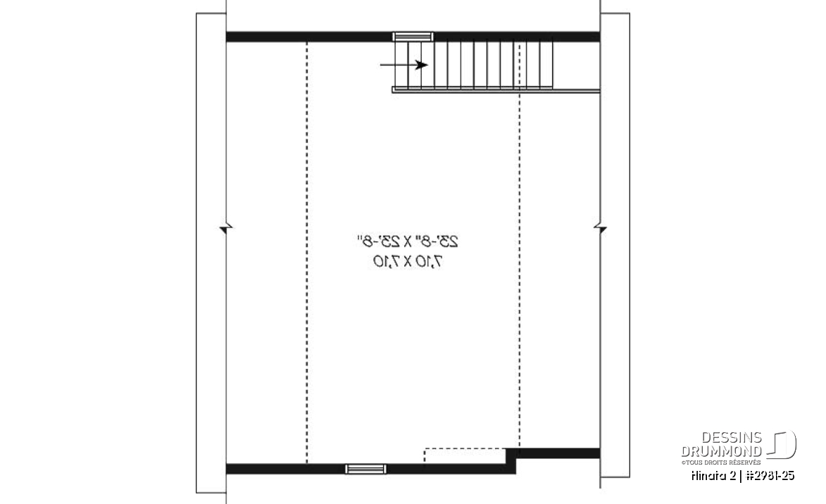 Étage - Plan de garage simple de grand format avec esapce boni aménageable à l'étage, accessible par escalier. - Hinata 2