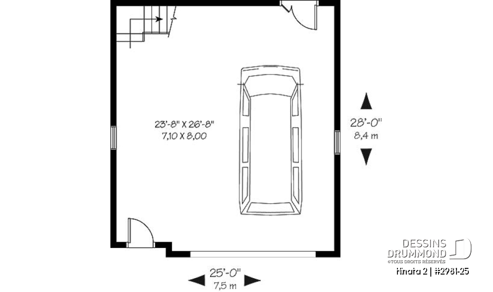 Rez-de-chaussée - Plan de garage simple de grand format avec esapce boni aménageable à l'étage, accessible par escalier. - Hinata 2