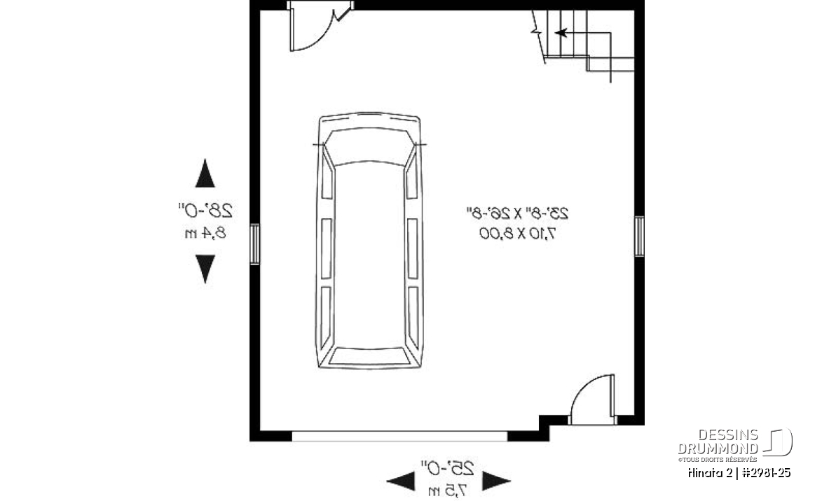 Rez-de-chaussée - Plan de garage simple de grand format avec esapce boni aménageable à l'étage, accessible par escalier. - Hinata 2