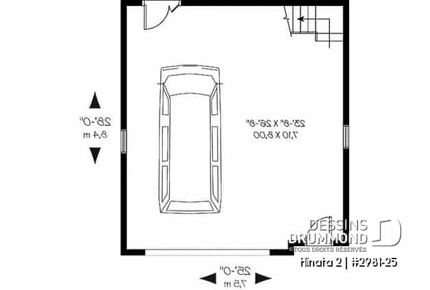 Rez-de-chaussée - Plan de garage simple de grand format avec esapce boni aménageable à l'étage, accessible par escalier. - Hinata 2