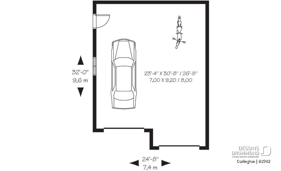 Rez-de-chaussée - Modèle de plan de garage double détaché, de style champêtre, avec plafond à plus de 10' - Carlington