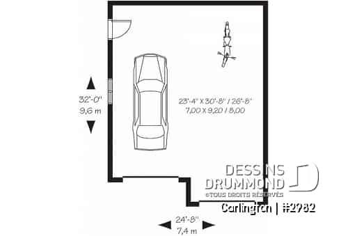 Rez-de-chaussée - Modèle de plan de garage double détaché, de style champêtre, avec plafond à plus de 10' - Carlington