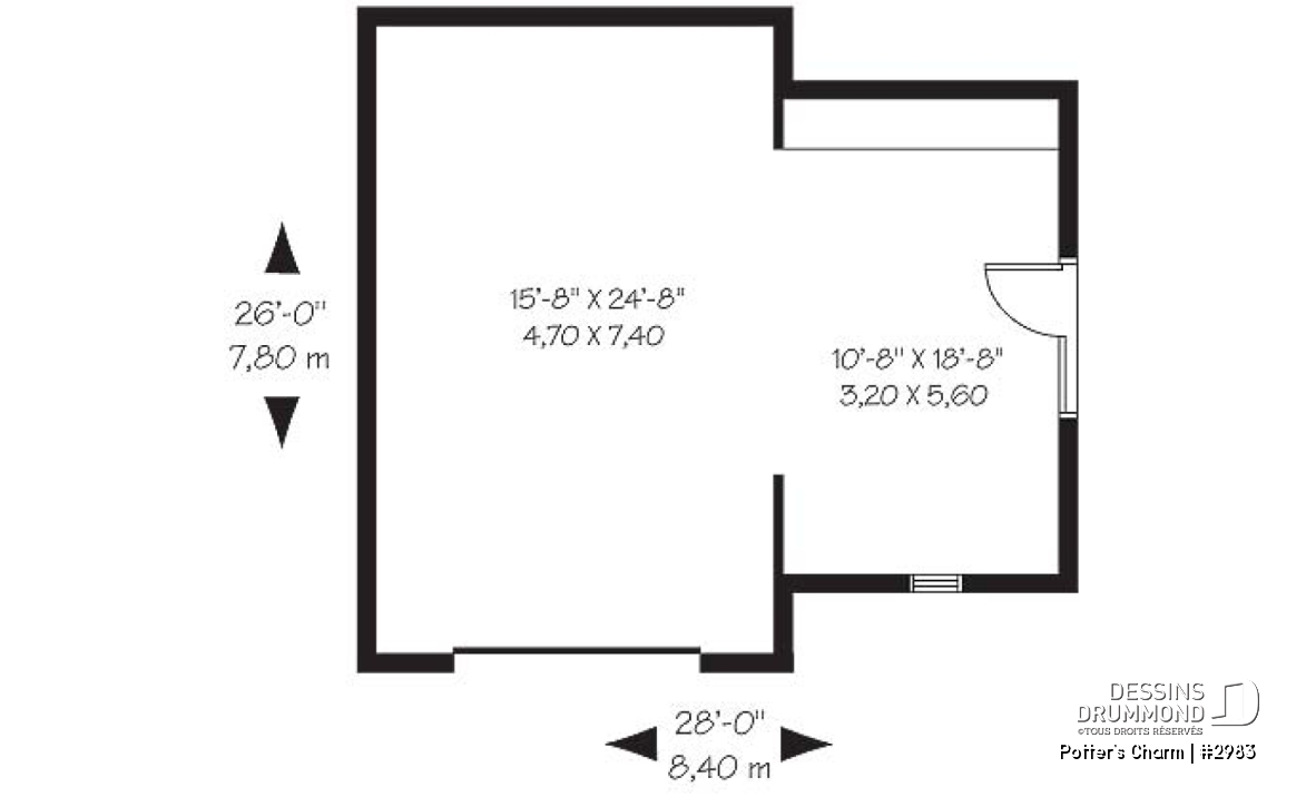 Rez-de-chaussée - Joli plan de garage simple de style champêtre avec coin jardinage ou atelier - Potter's Charm