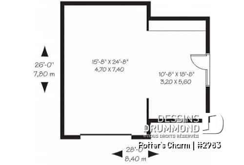 Rez-de-chaussée - Joli plan de garage simple de style champêtre avec coin jardinage ou atelier - Potter's Charm