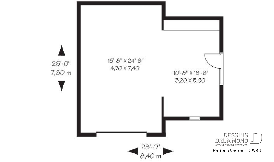 Rez-de-chaussée - Joli plan de garage simple de style champêtre avec coin jardinage ou atelier - Potter's Charm
