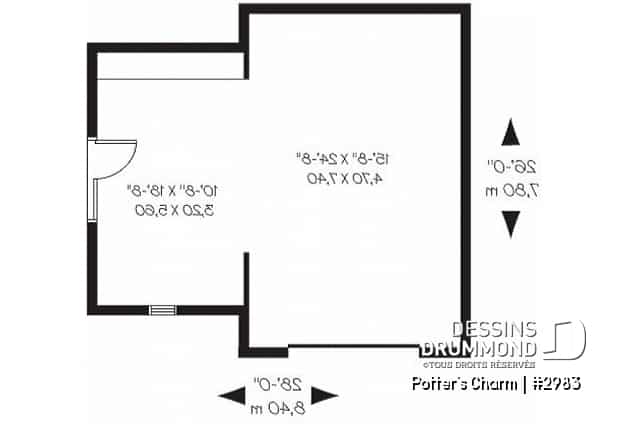 Rez-de-chaussée - Joli plan de garage simple de style champêtre avec coin jardinage ou atelier - Potter's Charm