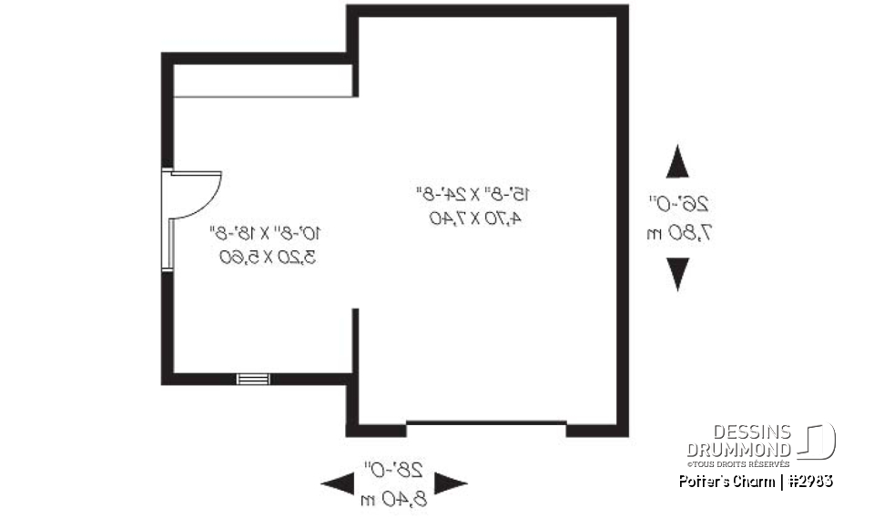 Rez-de-chaussée - Joli plan de garage simple de style champêtre avec coin jardinage ou atelier - Potter's Charm