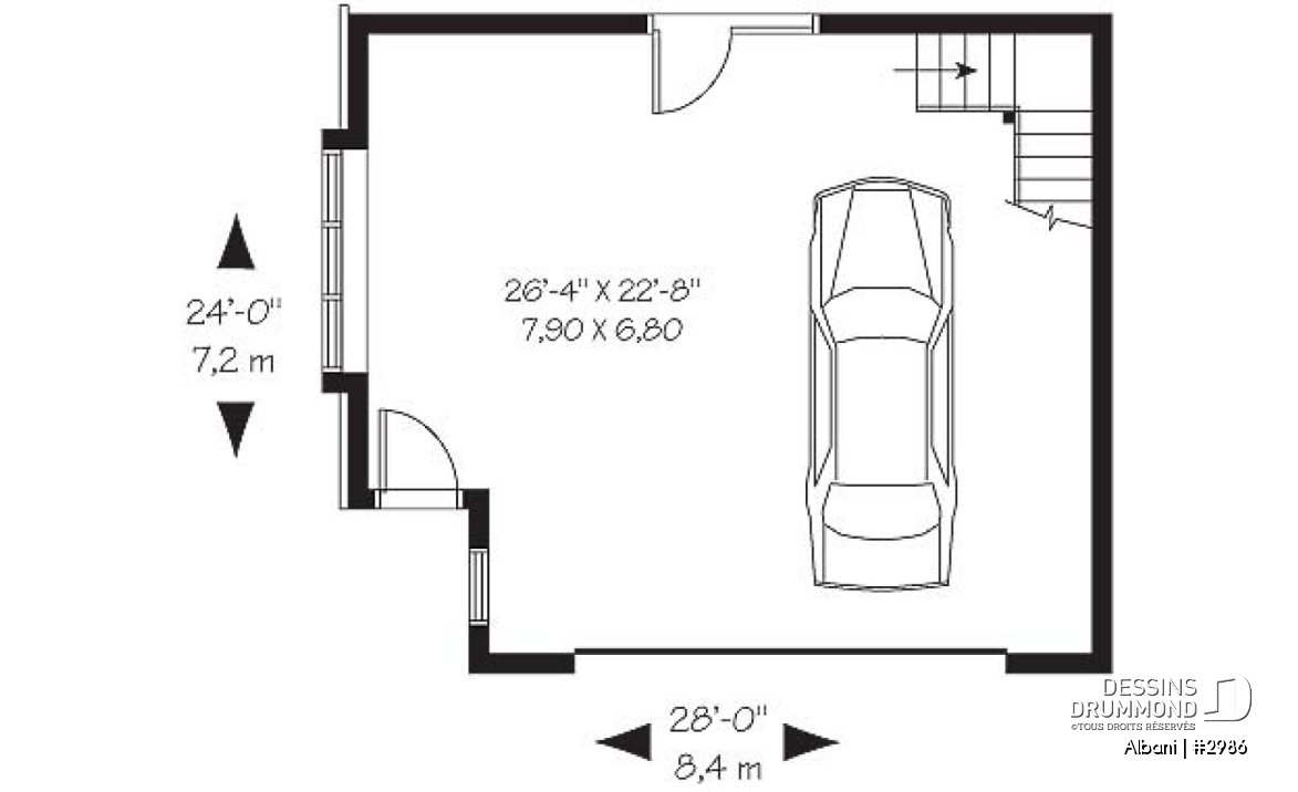 Rez-de-chaussée - Modèle de garage double champêtre avec grandes fenêtres - Albani