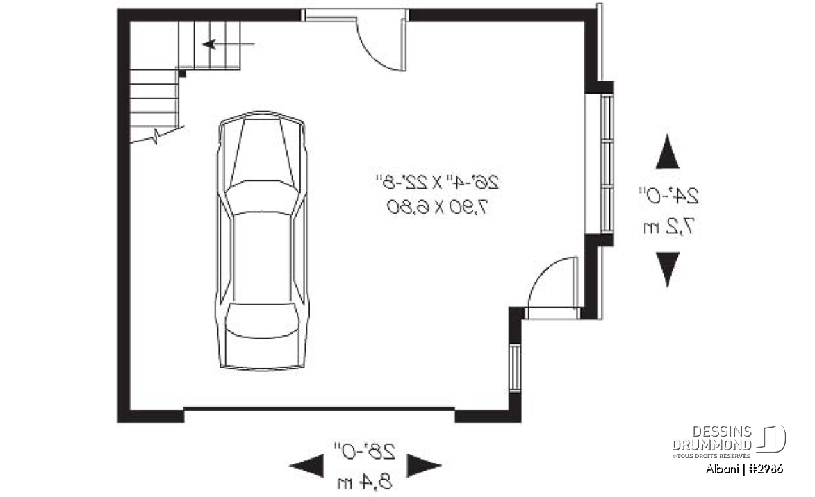 Rez-de-chaussée - Modèle de garage double champêtre avec grandes fenêtres - Albani