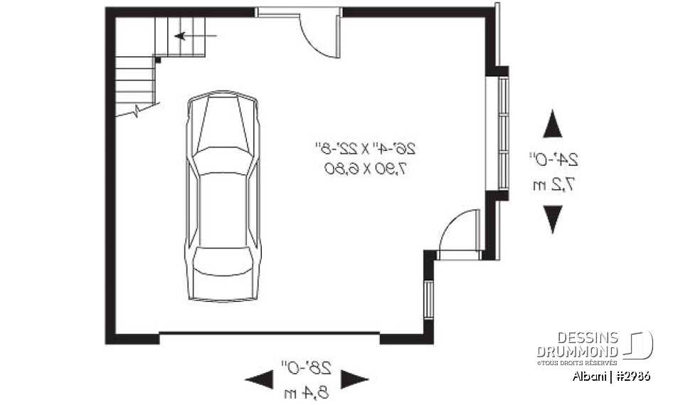 Rez-de-chaussée - Modèle de garage double champêtre avec grandes fenêtres - Albani