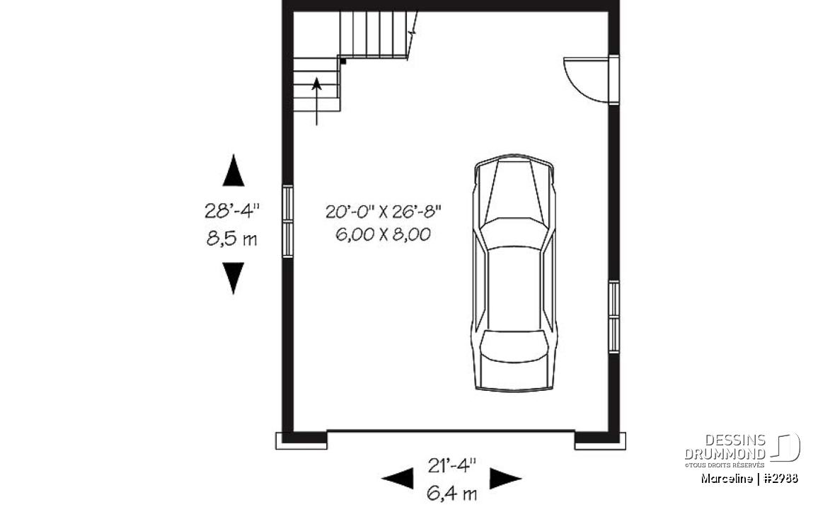 Rez-de-chaussée - Plan de garage double offrant espace boni aménageable à l'étage - Marceline